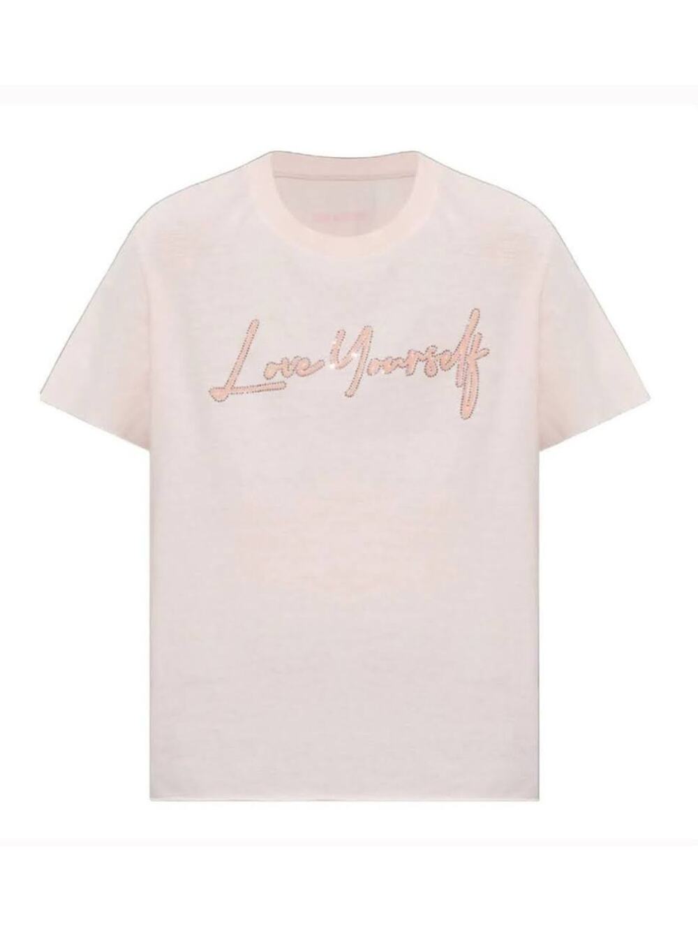 Zadig & Voltaire Pale Pink Tommer Love Yourself Diamanté T-Shirt - Size XS - New